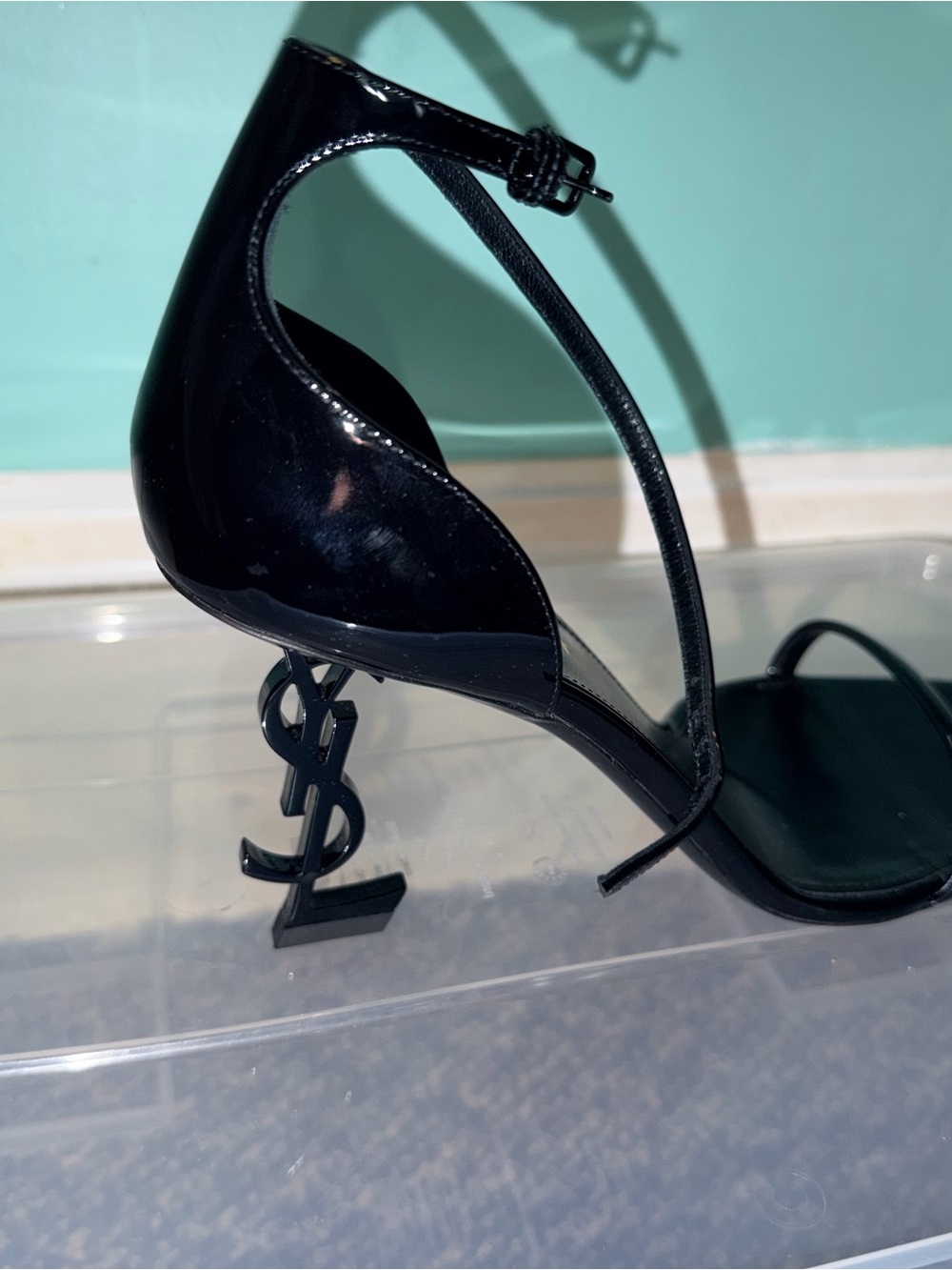 Saint Laurent Glossy Black Patent Ankle-Strap Heels - Picture 9 of 16